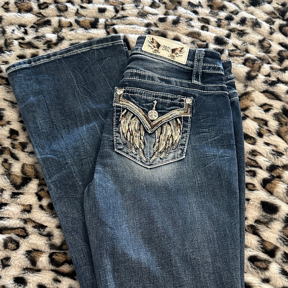 Miss Me Dark Blue Boot Cut Jeans with Embellished Pockets